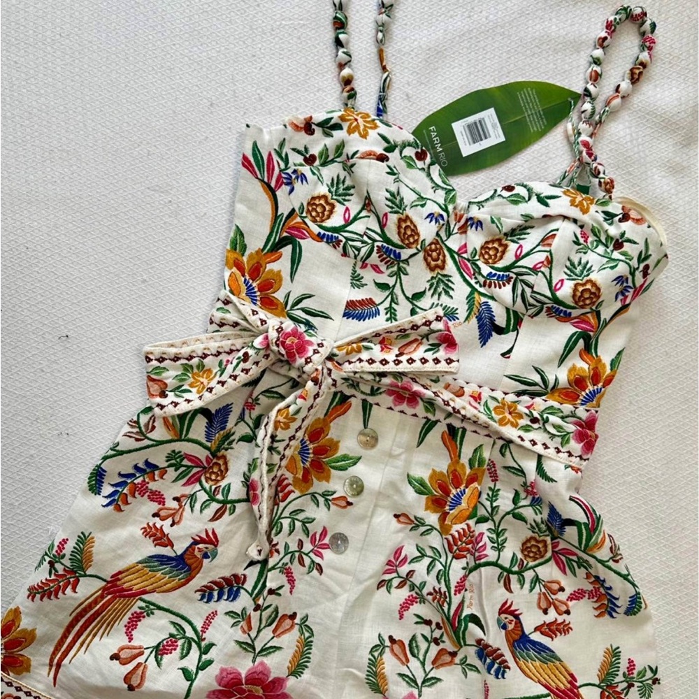 Farm Rio Sweetheart Belted Linen Romper